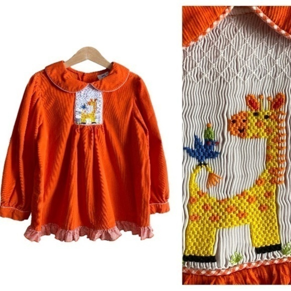 Beaux et Belles New Orleans Smocked Giraffe Orange Corduroy Top 8